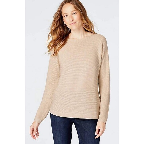 J. Jill Sweaters - J Jill Womens Knit Silk Wool Blend Long Sleeve Boat Neck Beige Sweater Sz XL
